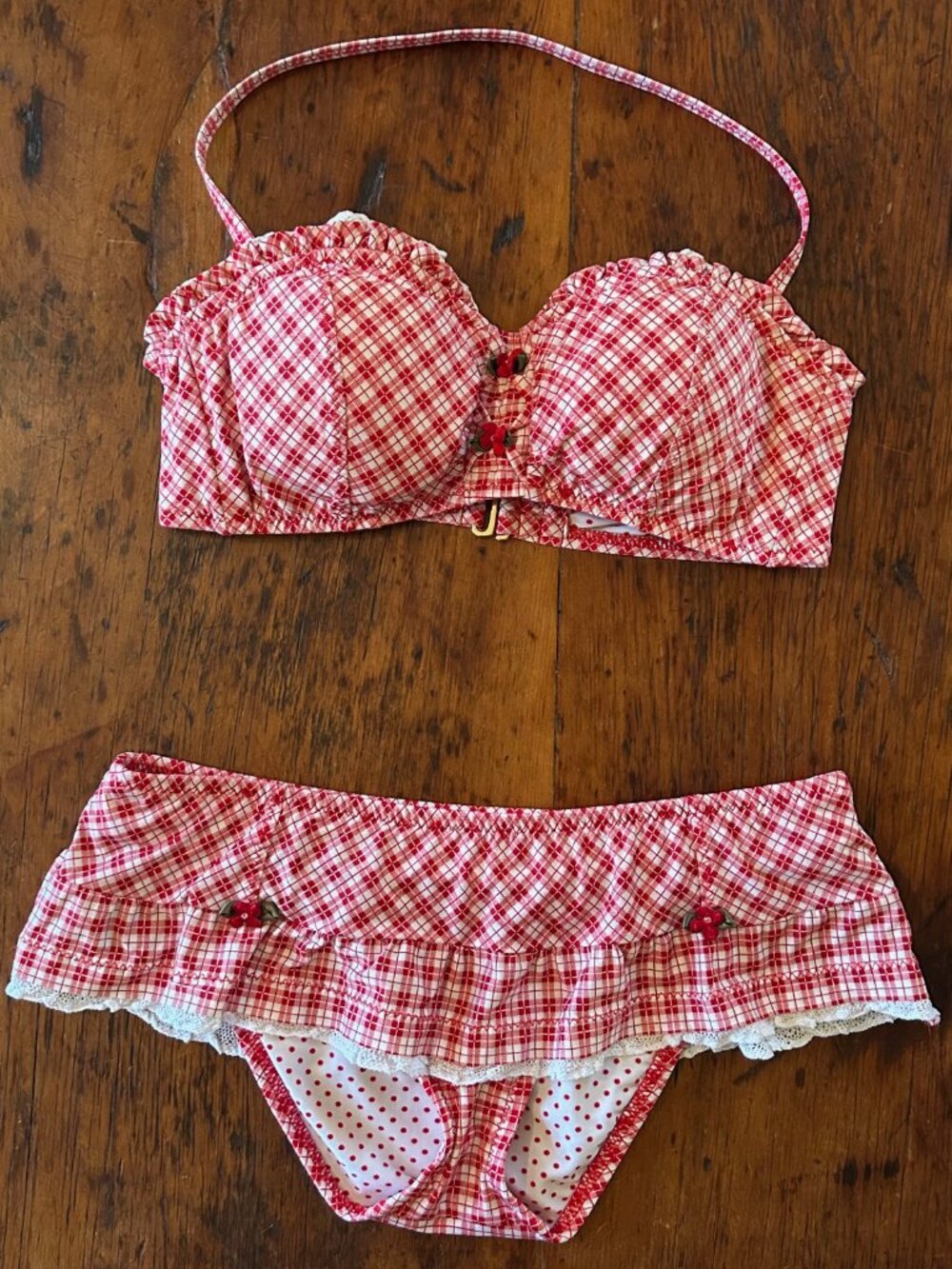 Vintage Betsey Johnson Red Plaid Picnic Bikini Set